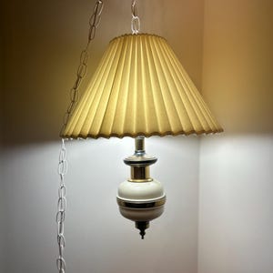 Vintage Enamel Brass swag lamp MCM decor