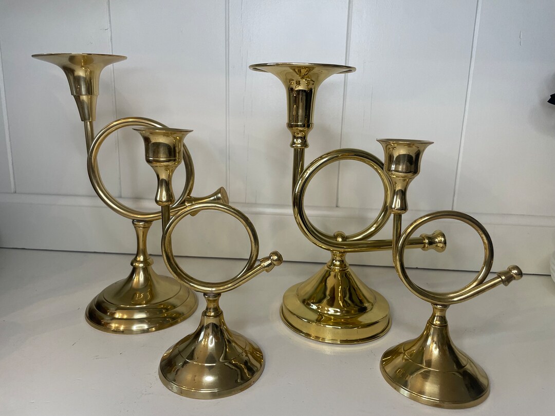 Set of 4 Brass Horn Candle Holders French Horn Candlestick Etsy