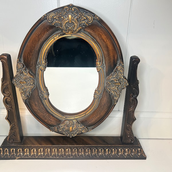 Vintage wooden vanity mirror swivel mirror ornate tabletop mirror vintage wood ornate Victorian mirror home decor vintage vanity