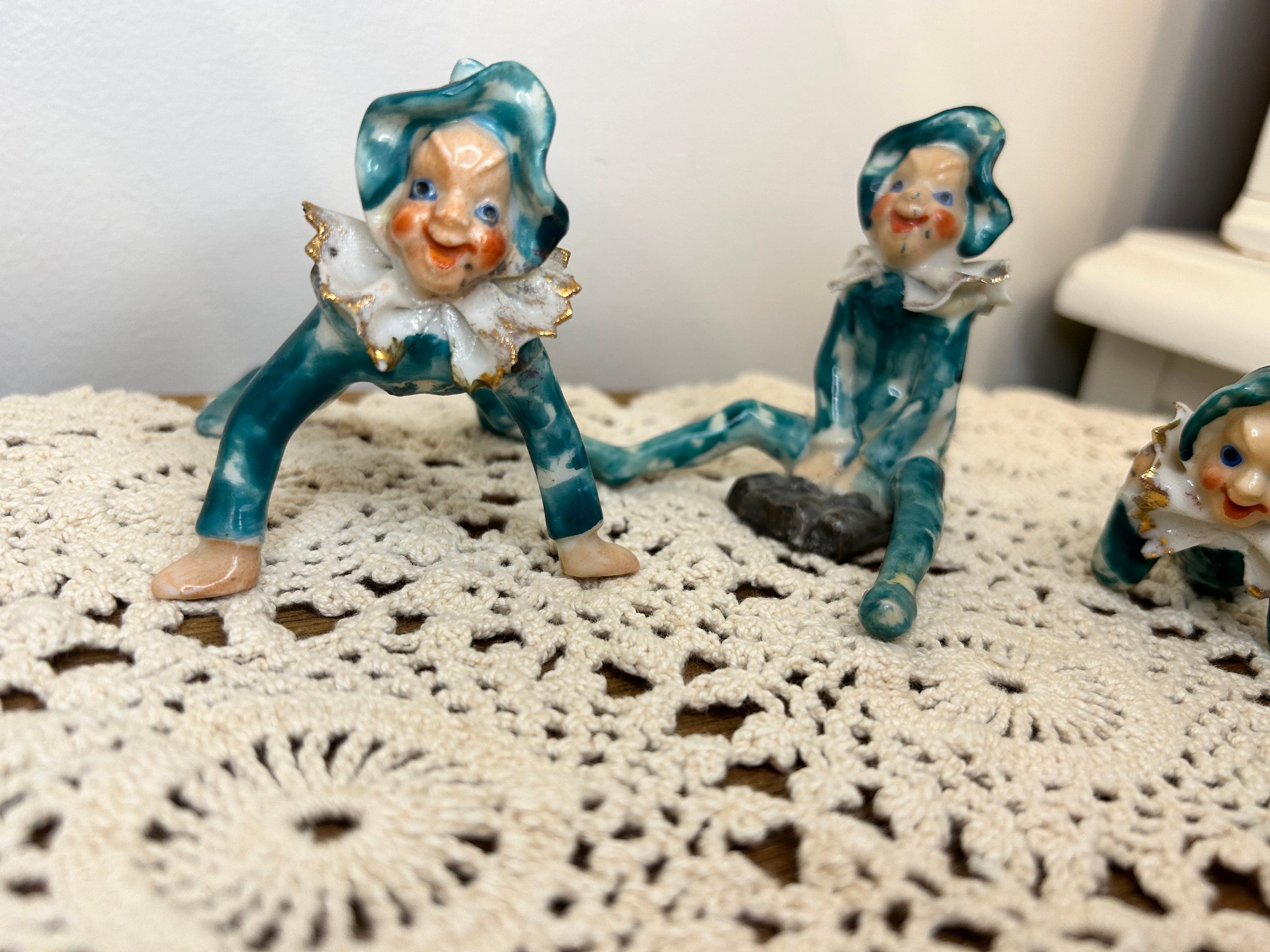Set of 4 Vintage 1940's Occupied Japan Pixie Figurines Ceramic
