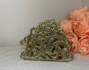 Vintage Brass Ornate Napkin Holder Mail Holder MCM decor