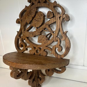 Vintage Carved wooden wall shelf bird carved design Wall Hanging shelf Wood Wall Display shelf Ornate wood Cutout Wall Shelving mcm