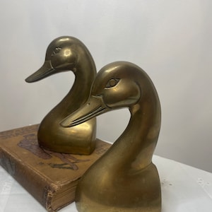 Vintage Brass Duck Bird Bookends Set Made in Korea MCM