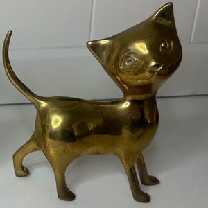 vintage brass cat brass kitty brass kitten brass cat decor MCM