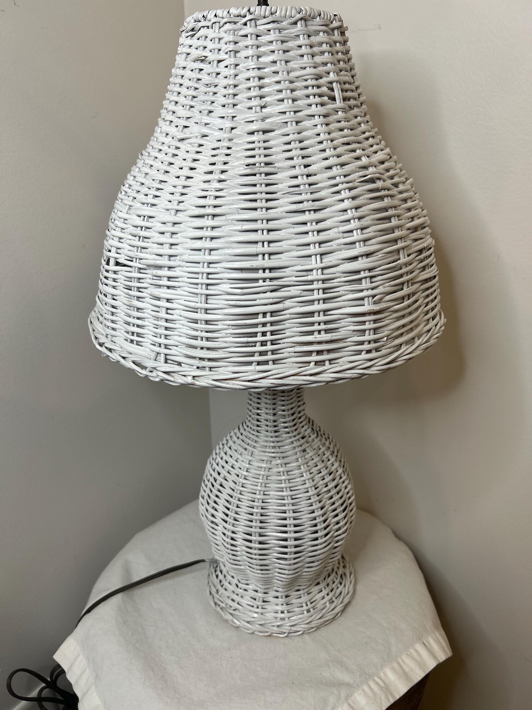 Vintage White Wicker Lamp Working Lamp With Shade Rattan Lamp ...