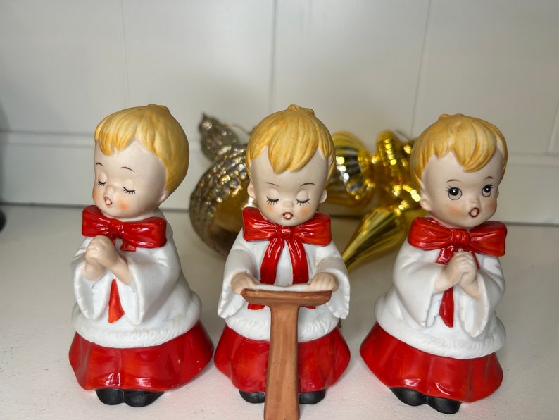 Vintage Christmas Choir Boy Figurine Set of 3 Homco Choir Kids