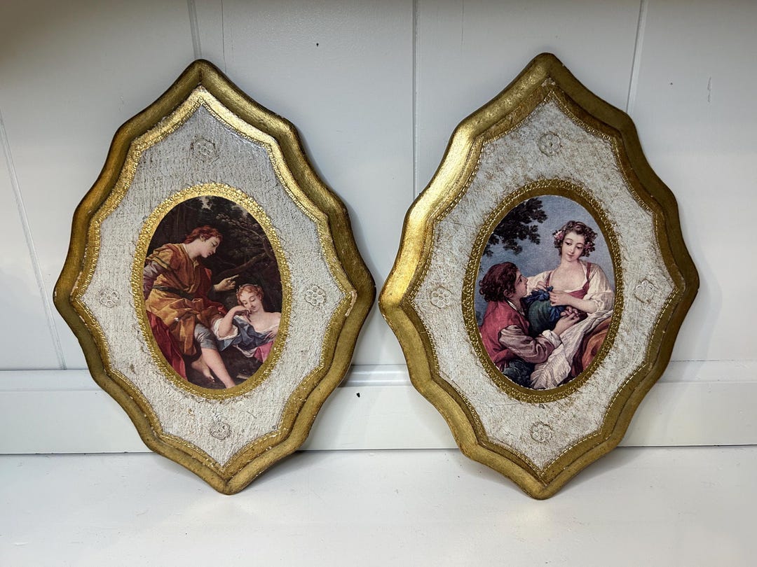 Set of 2 Vintage Italian Florentine Gold Gilded Wall Plaques Wooden ...