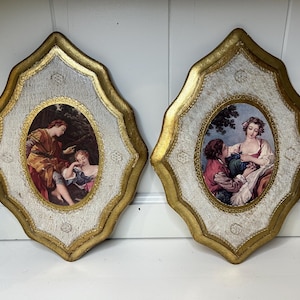 Set of 2 Vintage Italian Florentine Gold Gilded Wall Plaques wooden Gold Wall Plaques Vintage Florentine Art Vintage Italian Gold