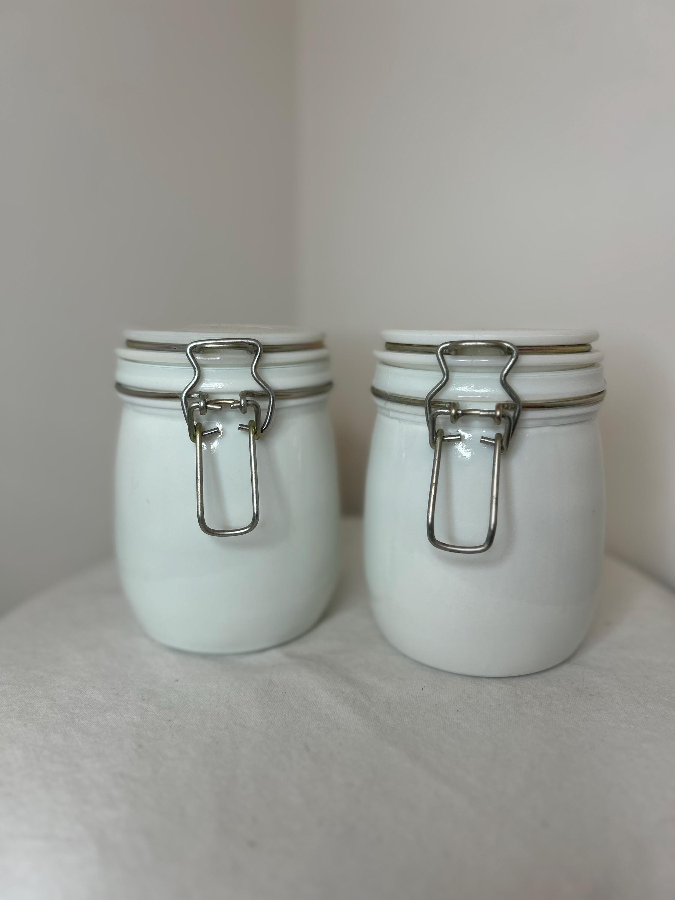 Juego vintage de 2 tarros de cristal para leche, tarros de cristal para almacenar leche, estilo rústico cottagecore