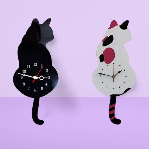 Cat Pendulum Wall Clock Cat Clock Cat Moving Tail Clock Etsy