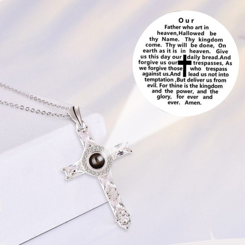 Lords Prayer Engraved Crystal Cross 