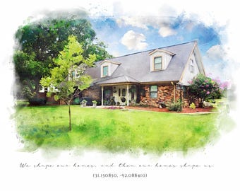 Family House Artwork, Home Decor, Custom House Watercolor Portrait, New Home Picture, Custom House Photo, Personalized Birthday Gift