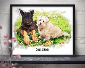 Pets Portraits From Photo, Custom Watercolor, Dog Portrait, Cat Portrait, Custom Artwork Commission, Pet Memorial Gift, Christmas Gift