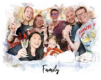 Family Portrait, Gift For Dad, Mother And Kids Portrait From Photo, Gift Idea For Parents, Digital Watercolor, Familienportrait, Christmas