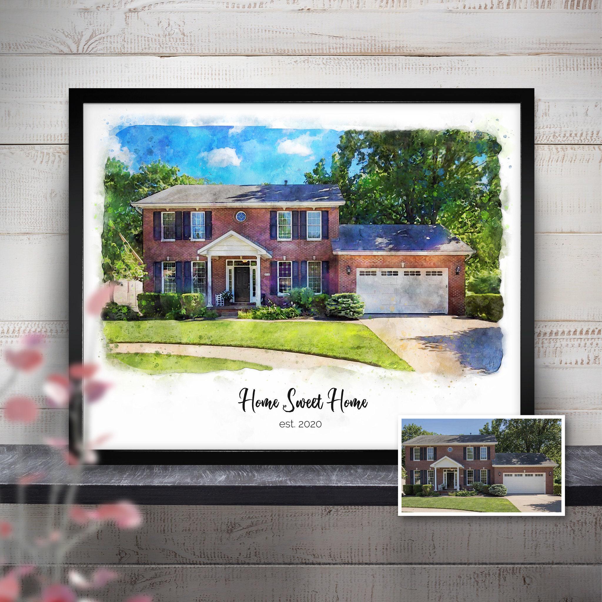 Family House Artwork, Home Decor, Custom House Watercolor Portrait, New ...