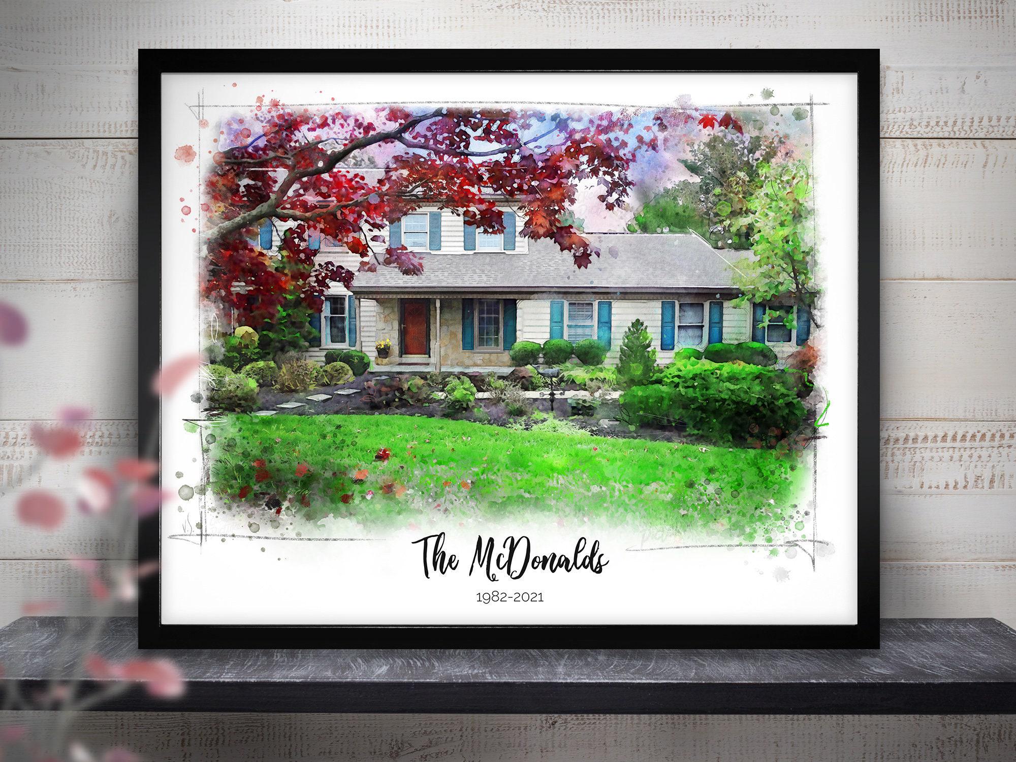 Family House Artwork, Home Decor, Custom House Watercolor Portrait, New ...