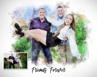 Custom Friends Portrait | Digital Watercolor Style | Printed or Digital File | Best Friends Gift, Personalized Birthday Gift for Her, Bestie