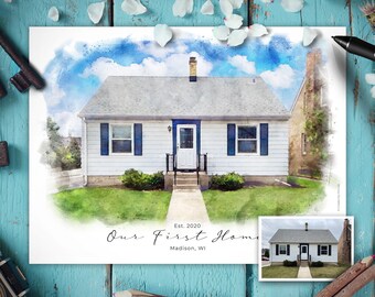 Custom House Portrait From Photo, First Home Gift, Custom House Watercolor, Personalized Gift For Mom, Family House Artwork, Home Decor