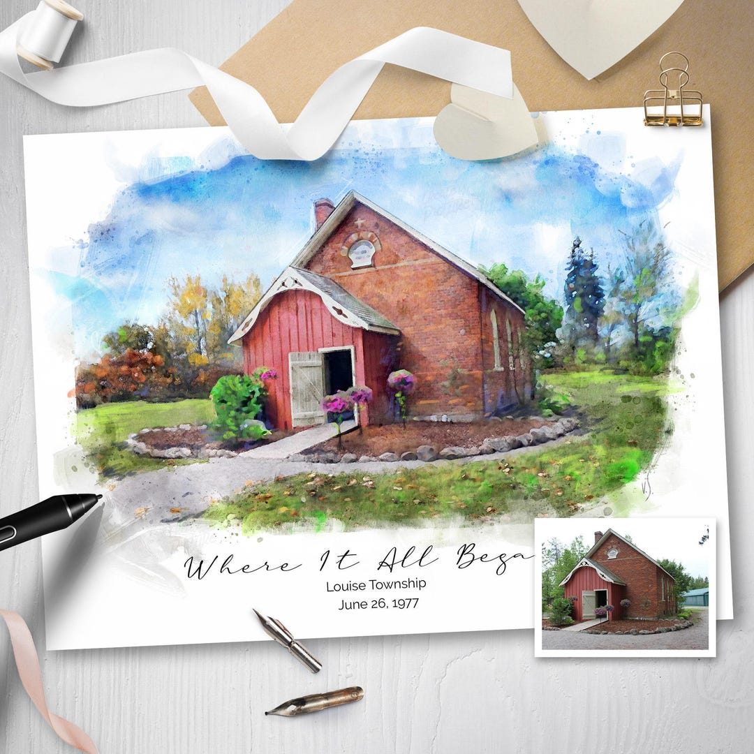 Custom Church Portrait, Wedding Venue Portrait, Illustration From Photo ...