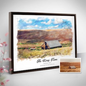 Farm Portrait, Ranch Custom Artwork, Barn Picture, Watercolor From Photo, Art Commission, Holiday Present for Parents, Christmas Gift