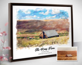 Farm Portrait, Ranch Custom Artwork, Barn Picture, Watercolor From Photo, Art Commission, Holiday Present for Parents, Christmas Gift