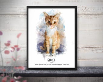 Pet Portrait, Cat Watercolour Portrait From Photo, Dog Watercolor Portrait, Staffy Art, Pet Lovers Gift, Pet Memorial, Personalized Gift