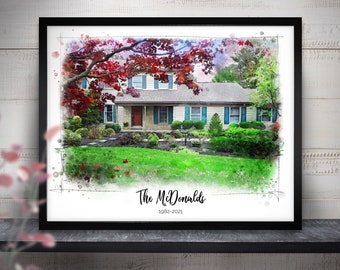 House Portrait, Custom Artwork, Digital House Watercolor, First Home Gift, Picture From Image, Realtor Gift,  Moving, New Home Gift Idea