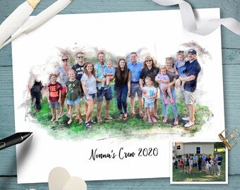 Custom Family Portrait From Picture, Portrait From Multiple Photos, Digital Watercolor, Familienportrait, Personalised Watercolour Artwork