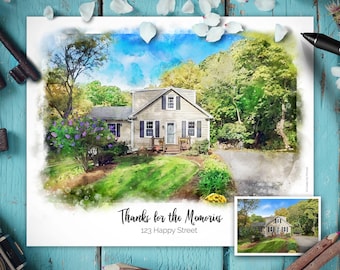 Custom House Watercolor Portrait, New Home Picture, Custom House Art From Photo, Personalized Gift Idea, Family House Artwork, Home Decor