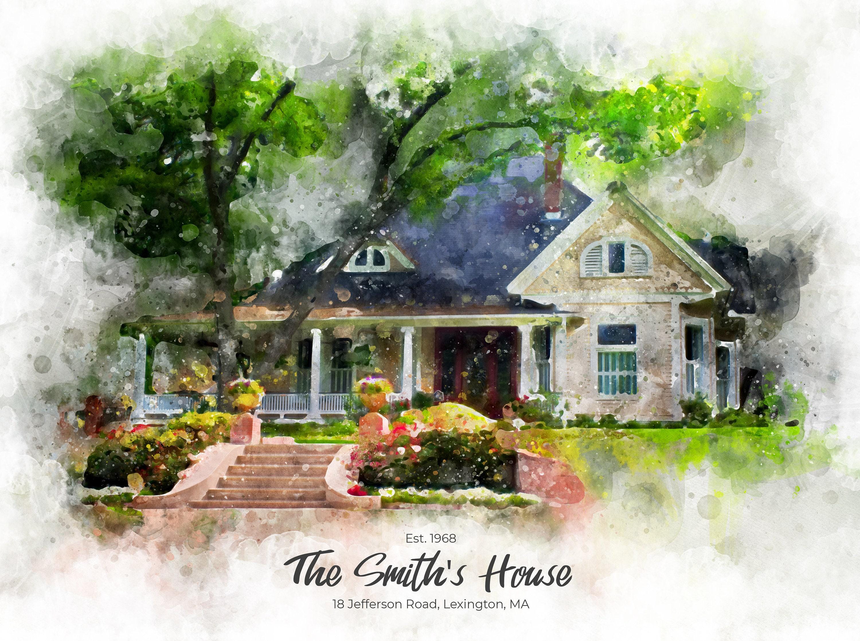 Family House Artwork, Custom House Watercolor Portrait, New Home Gift ...