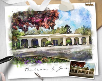 Wedding Venue Portrait, Wedding Venue Painting, Gift For Newlyweds, Personalized Custom Wedding Gift, Anniversary Gift, Watercolor Gift