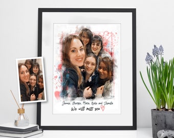 Best Friends Personalized Gift, Besties Gift, Valentines Gift, Painting From Photo, Custom Artwork, Selfie Portrait, Classmates Portrait