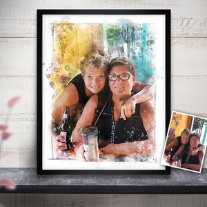 Best Friends Portrait, Portrait From Photo,  Art Gift For Friend, Custom Painting, Commission Artwork, Digital Watercolor, Parents Gift