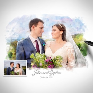 Custom wedding portrait from photo, Custom couple portrait, Personalized watercolor illustration, Digital painting, Unique gift for her