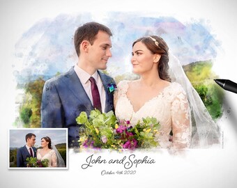 Custom wedding portrait from photo, Custom couple portrait, Personalized watercolor illustration, Digital painting, Unique gift for her