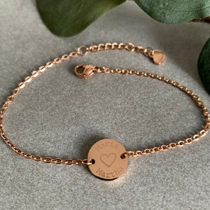 Heart & name/s bracelet 13 mm/ 14 mm or 16 mm plate with engraving personalized, stainless steel 18k gold plated, color selectable gold silver rose gold image 1