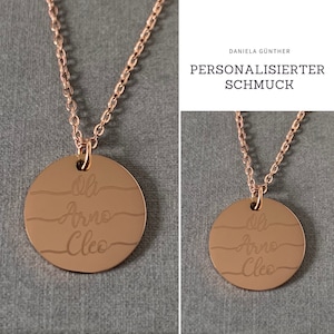 Name necklace with engraving and 1 plate 18 mm / Names / Personalized necklace / Engraving necklace / Stainless steel 14 carat gold plated /