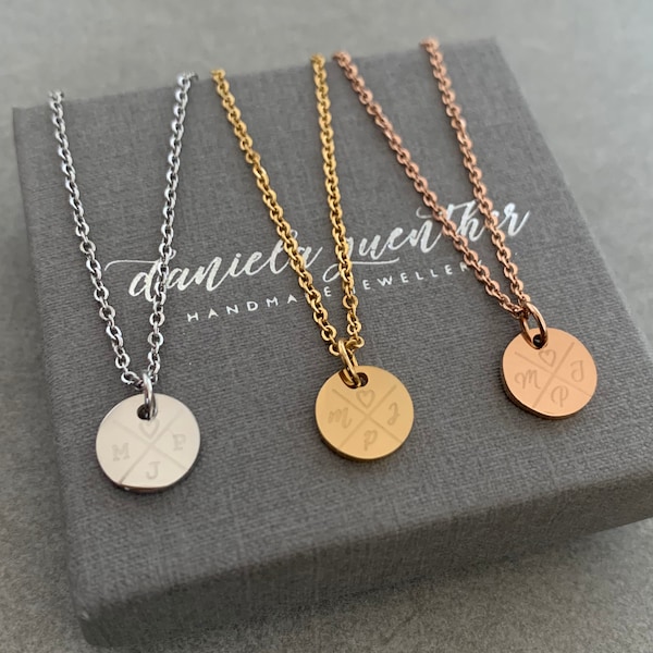 Personalisierte Kette 10mm mini Plättchen mit Gravur in Edelstahl Familie / Best Friends Farbe wählbar Silber / Gold/ Roségold