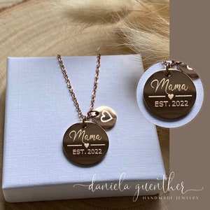 Personalized necklace with engraving / 2 plates 18 mm & 10 mm / MAMA / stainless steel 18 carat gold-plated image 1