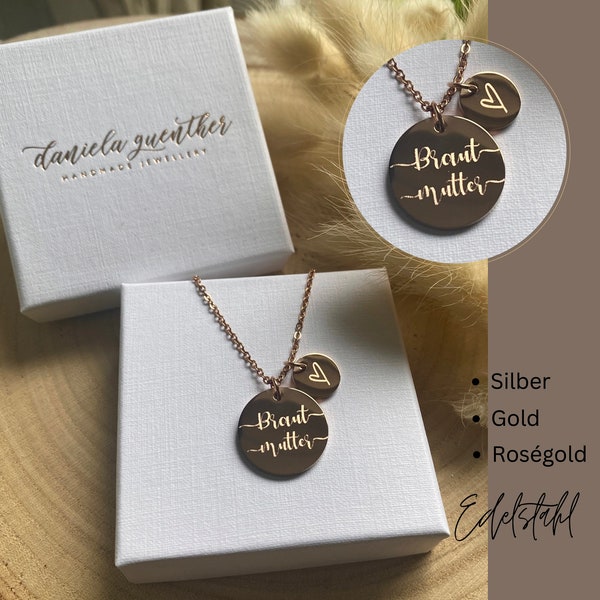 Personalized mother of the bride necklace / 18 mm plate / 18 carat gold-plated stainless steel / necklace with engraving / wedding