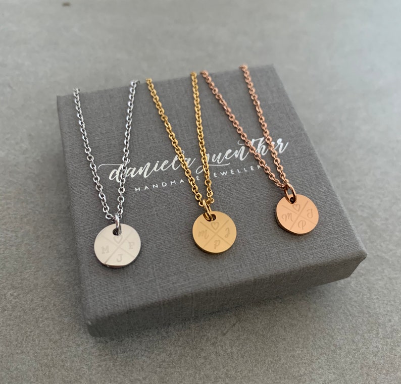 Personalisierte Kette 10mm mini Plättchen mit Gravur in Edelstahl Familie / Best Friends Farbe wählbar Silber / Gold/ Roségold zdjęcie 1