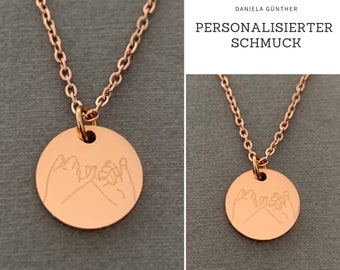 Personalisierte Halskette 13mm / 18mm Plättchen Kette * Finger Schwur* in Edelstahl 18 Karat vergoldet / Kette mit Gravur