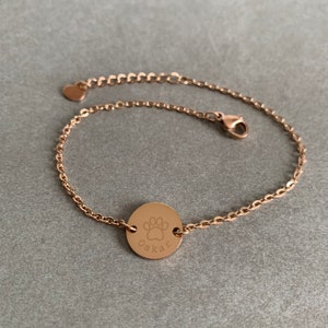 Paw & Name Bracelet 13 mm plate with personalized engraving, stainless steel 18 carat gold-plated, choice of color: silver / gold / rose gold Rosegold