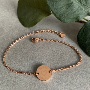 Heart & name/s bracelet 13 mm/ 14 mm or 16 mm plate with engraving personalized, stainless steel 18k gold plated, color selectable gold silver rose gold image 9