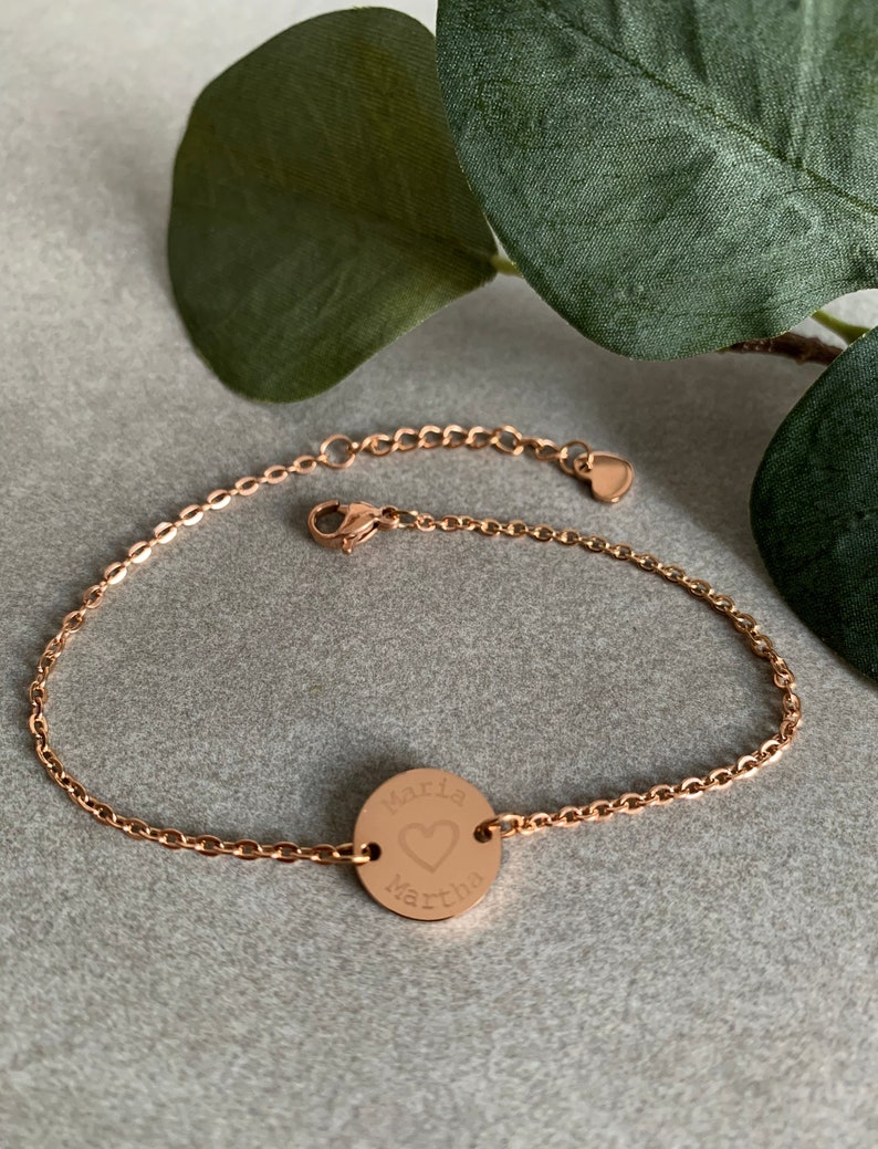 Heart & name/s bracelet 13 mm/ 14 mm or 16 mm plate with engraving personalized, stainless steel 18k gold plated, color selectable gold silver rose gold image 9