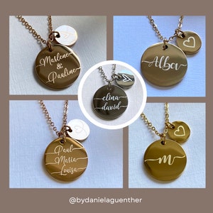 Personalized necklace with engraving / 2 plates 18 mm & 10 mm / name and heart / / necklace with engraving / 18 k stainless steel / silver / gold / rose gold