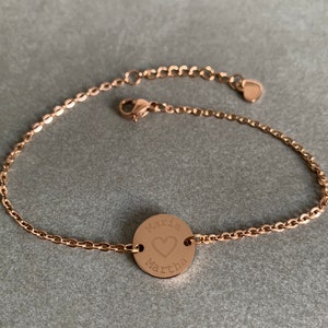 Heart & name/s bracelet 13 mm/ 14 mm or 16 mm plate with engraving personalized, stainless steel 18k gold plated, color selectable gold silver rose gold image 8