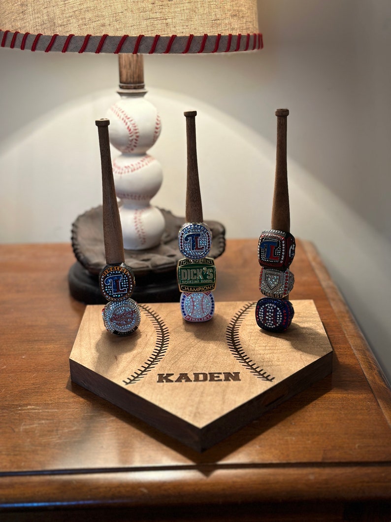 Engraved Baseball or Softball Homeplate Ring Holder image 1