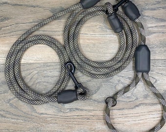 Double Dog Leash: Handmade Climbing Rope, Black Swivel