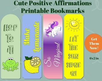 Cute Positive Affirmations Printable Bookmarks | Set of 4 | Book Lover Gift | Instant Digital Download | Book Accessory | Reader Supply